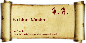 Haider Nándor névjegykártya