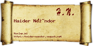 Haider Nándor névjegykártya